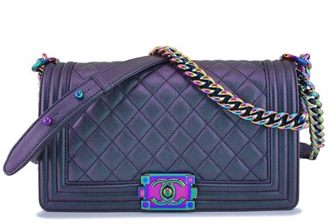 chanel purple iridescent boy bag|chanel bag sizes.